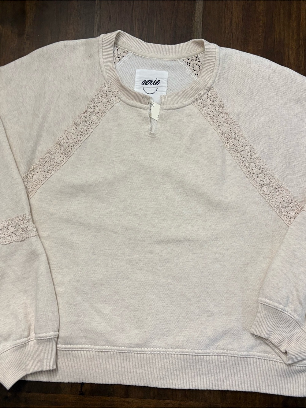 aerie Cream Lace-Trim Crewneck Sweatshirt